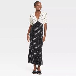 a new day Black and White Polka Dot Midi Dress